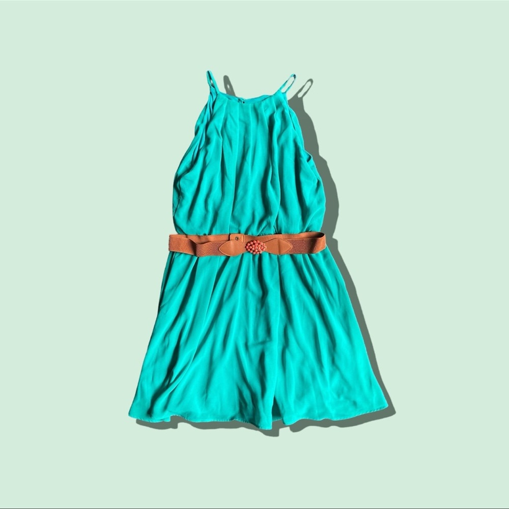 BCX Turquoise Dress with Brown Accent Belt